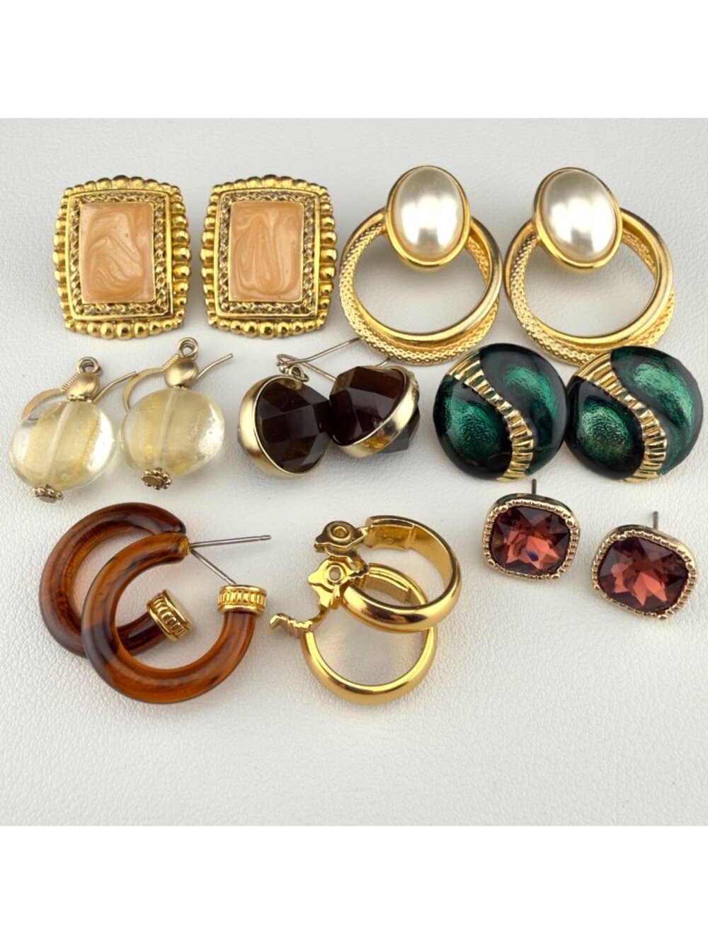 Vintage Pierced Earring Lot Gold Tone Monet Liz Claiborne Enamel Hoop Drop Stud